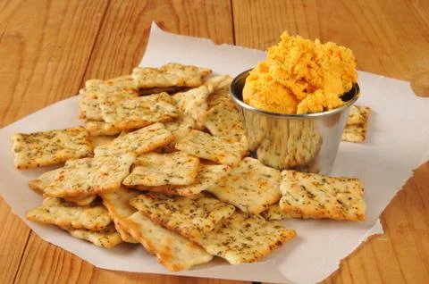 Flatbread crackers with cheddar cheese Stock Photos