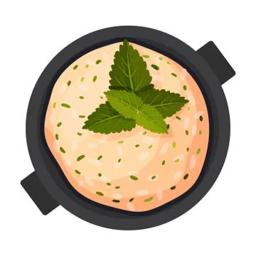 Flatbread with Greenery Garnishing Served on Plate Top View Vector Illustration Illustrazione stock