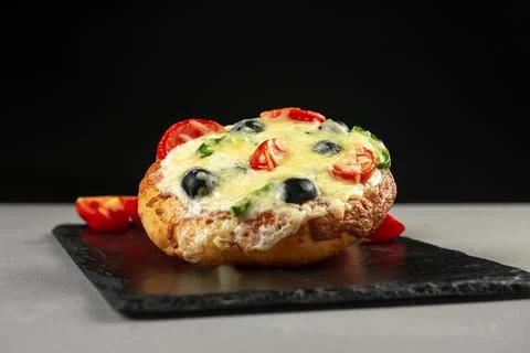 Flatbread Pepperoni Pizza with Mozzarella cheese, salami, Tomato sauce, pepper 写真素材
