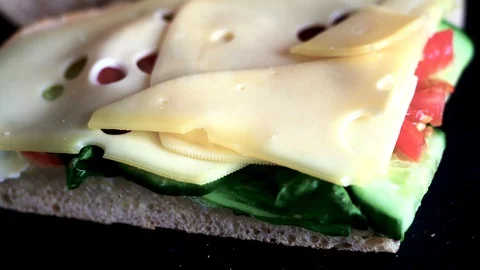 Flatbread sandwich with cheese tomato cucumber salad and sauce 5 Stock Footage 120703653