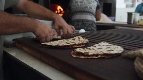 Flatbread Turkish Street Food Bread Plancha Stock Footage 270210929