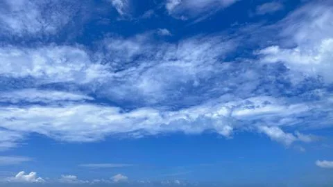 Flate view of abstract cloud pattern in blue sky. Low cloud type,Stratocumulus Stock Photos