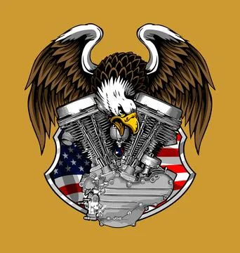 Flathead engine and eagle vector template Stock Illustration