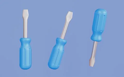 Flathead screwdriver with blue handle 3d illustration Stock Illustration