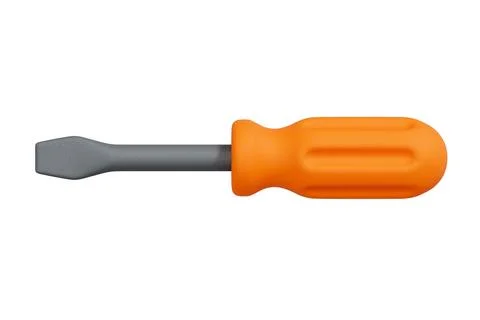 Flathead screwdriver with orange handle isolated on white background, 3D rend Illustration