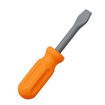 Flathead screwdriver with orange plastic handle, angled view, isolated on whi Stock Illustration