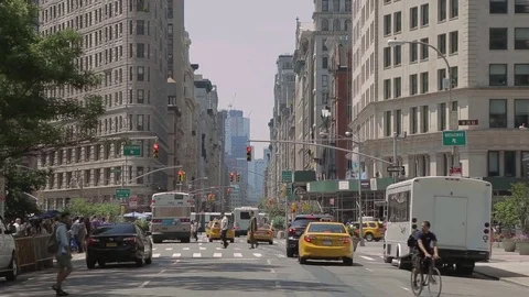 Flatiron building. 5th Ave. Landscape of traffic lights. Manhattan. New York. Stock Footage 75282878