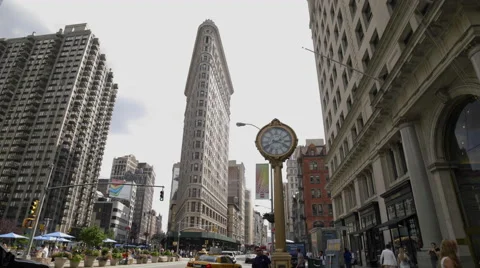 Flatiron Building Famous Clock 5th Ave Manhattan New York City NYC 4K Stockbeeldmateriaal 41795333