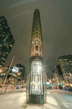 Flatiron Building at night Stock Photos
