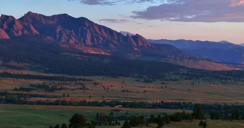 Flatirons Front Range Boulder Chautauqua Park morning sunrise aerial drone Stock Footage 316402869