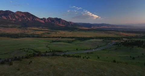 Flatirons Front Range Boulder Chautauqua Park morning sunrise aerial drone Stock Footage 316403011