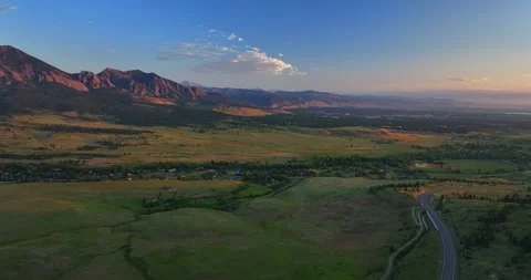 Flatirons Front Range Boulder Chautauqua Park morning sunrise aerial drone Stock Footage 316403058