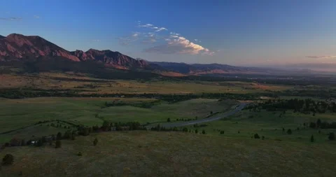 Flatirons Front Range Boulder Chautauqua Park morning sunrise aerial drone Stock Footage 316569460
