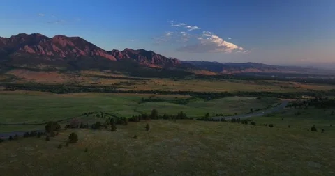 Flatirons Front Range Boulder Chautauqua Park morning sunrise aerial drone Stock Footage 316569462