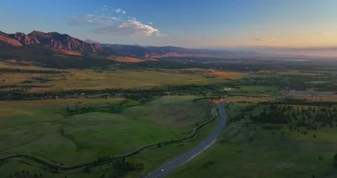 Flatirons Front Range Boulder Chautauqua Park morning sunrise aerial drone Stock Footage 316571970