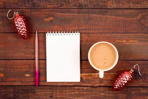Flatlay background with a cup of coffee Stock Photos