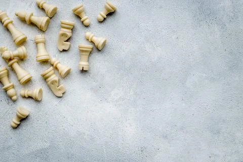 Flatlay of chess pieces, top view. Chess game as victory concept Stock Photos