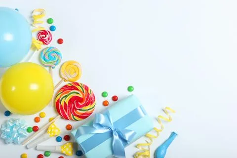 Flatlay composition with accessories for a party or birthday Stock-Fotos