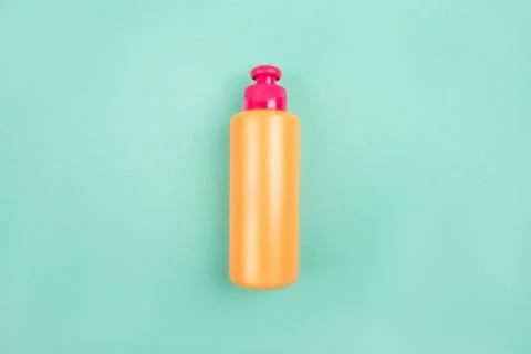 Flatlay with cosmetic packaging plastic bottles Stock Photos