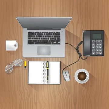 Flatlay of desktop table Stock Illustration