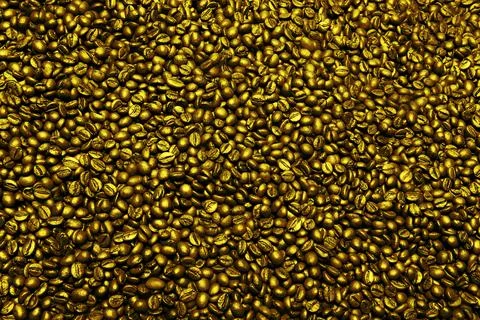 Flatlay of empty coffee texture background, golden beans, high resolution Stock Photos