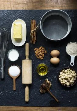 Flatlay of ingredients for pastry menu Stock Photos