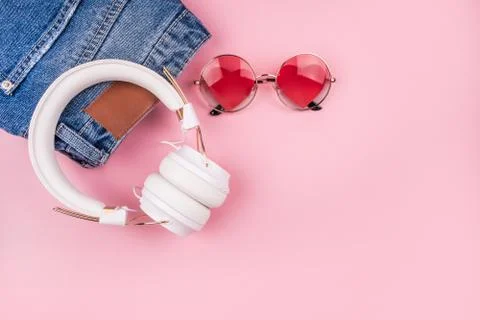 Flatlay with jeans Stock Photos