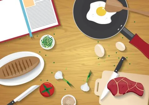 Flatlay of Kitchen Table Stock Illustration