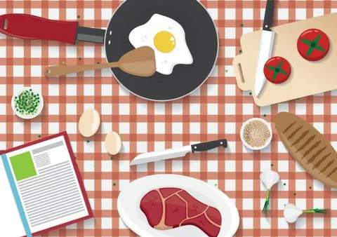 Flatlay of Kitchen Table Stock Illustration