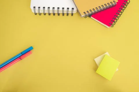 Flatlay from office and school stuff Stock Photos
