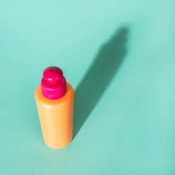 Flatlay with plastic bottles Stock Photos