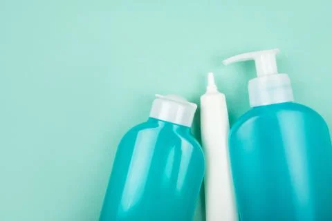 Flatlay with plastic bottles Stock Photos