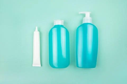 Flatlay with plastic bottles Stock Photos