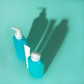 Flatlay with plastic bottles Stock Photos