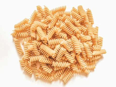 Flatlay raw pasta isolated on white background. Food photography Stock Photos