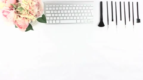FLATLAY STYLED FASHION DESIGNER MAKE UP ARTIST DESKTOP Stock Footage 68871239