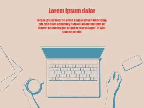 Flatlay with a workplace with copy space. Office desk top view Stock Illustration