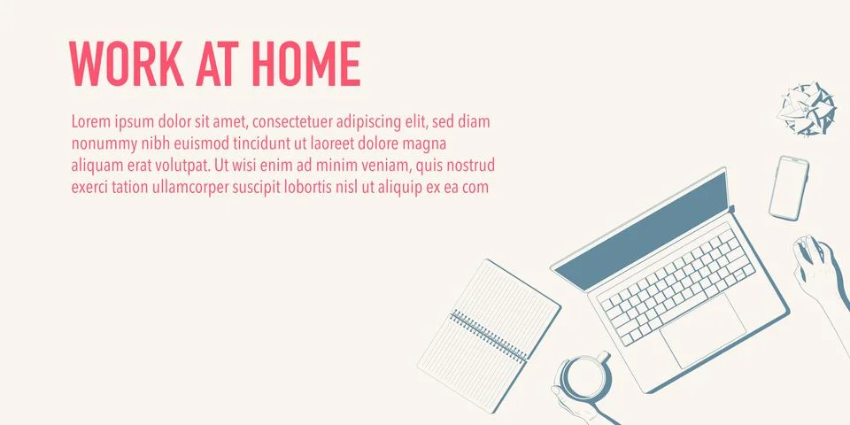 Flatlay with a workplace with copy space. Office desk top view Stock Illustration