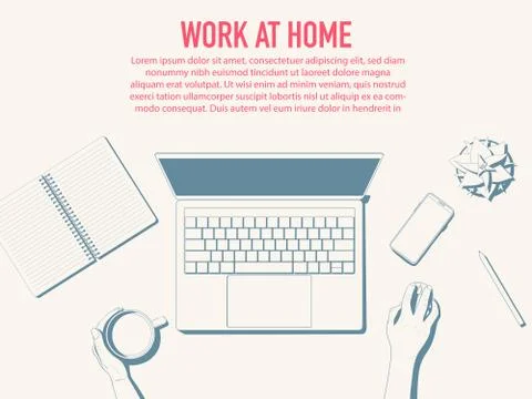 Flatlay with a workplace with copy space. Office desk top view Stock Illustration
