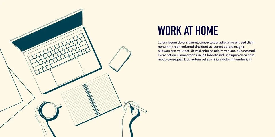 Flatlay with a workplace with copy space. Office desk top view Stock Illustration