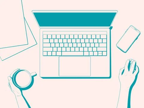 Flatlay with a workplace. Office desk top view Stock Illustration