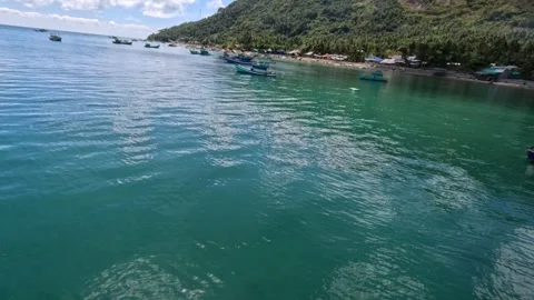 A flatten dried fish on a pier on a small fishermen island with clean sea Stock-Footage 247496694