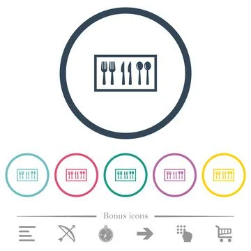Flatware box flat color icons in round outlines Stock Illustration