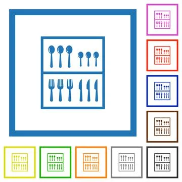 Flatware box flat framed icons Illustrazione stock