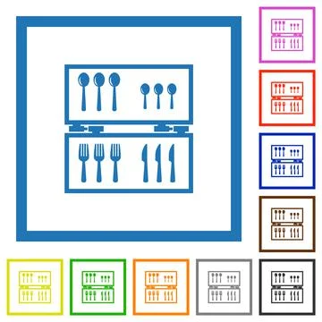 Flatware box flat framed icons Stock Illustration