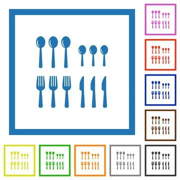 Flatware box flat framed icons Stock Illustration