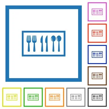 Flatware box flat framed icons Stock Illustration