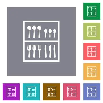 Flatware box square flat icons Stock Illustration