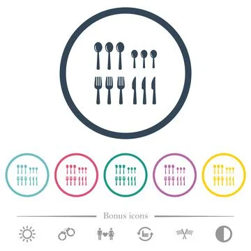 Flatware flat color icons in round outlines Stock Illustration