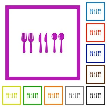 Flatware flat framed icons Stock Illustration